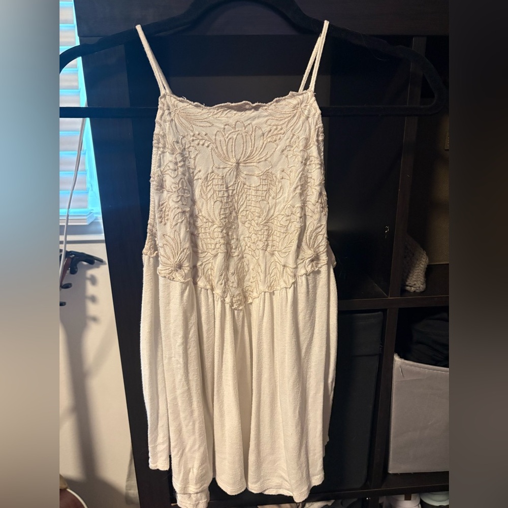Cream Fabric Detailed Tank